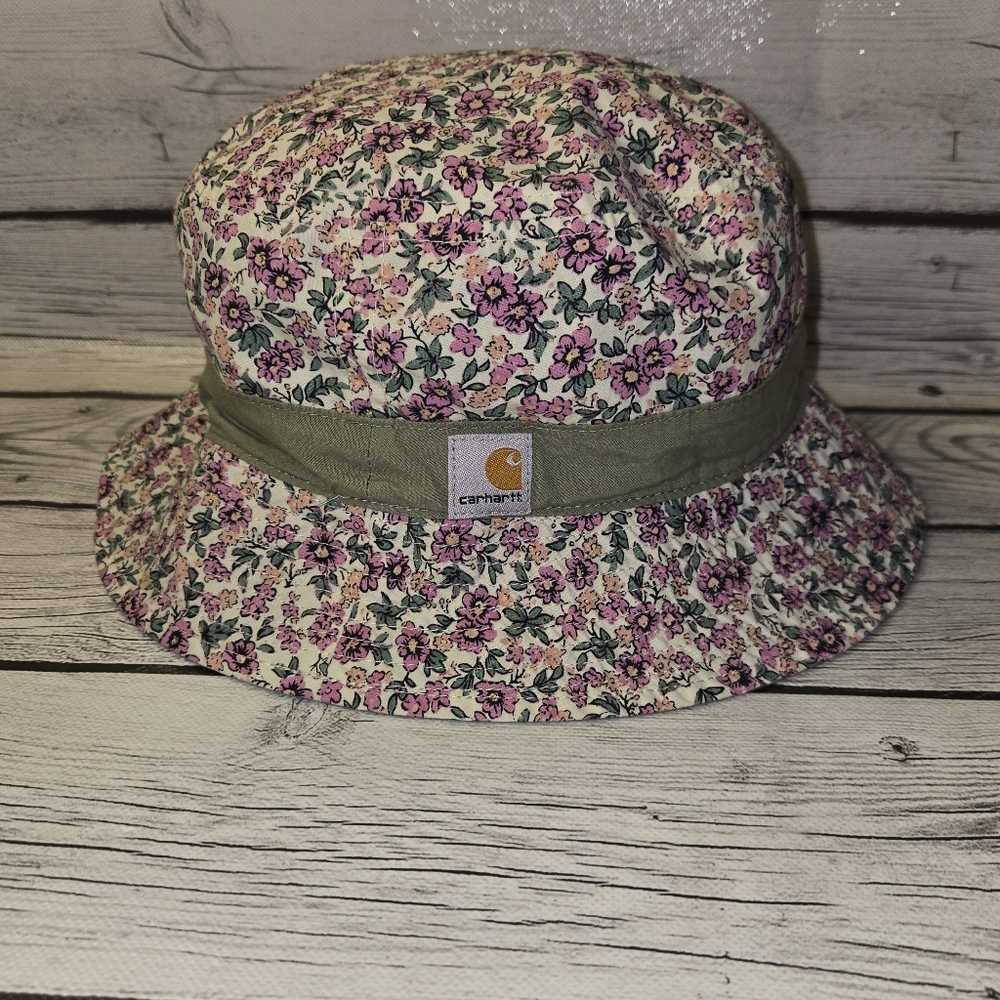 Carhartt Reversible Floral Bucket Hat Youth Pink Green Logo Outdoor